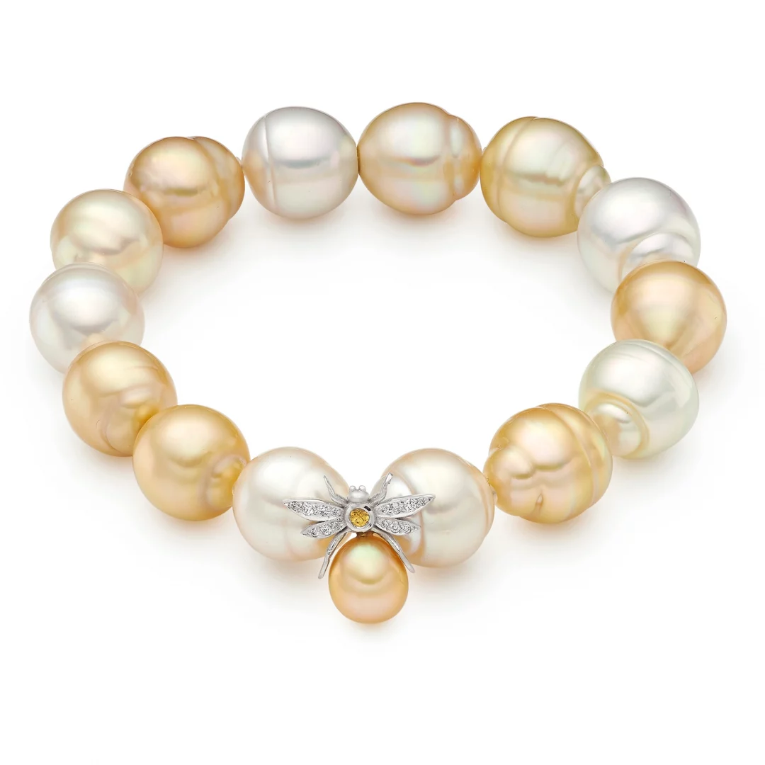 Golden Pearl Bracelet with bee clasp